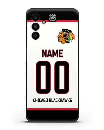 Чехол ХК Чикаго Блэкхокс с фамилией и номером белая форма силиконовый для Samsung Galaxy A13 5G [SM-A136]