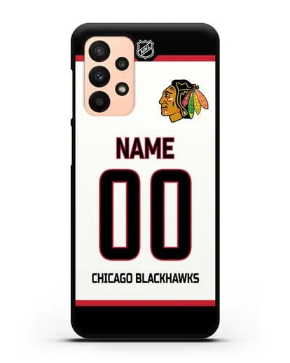 Чехол ХК Чикаго Блэкхокс с фамилией и номером белая форма силиконовый для Samsung Galaxy A23 [SM-A235F]