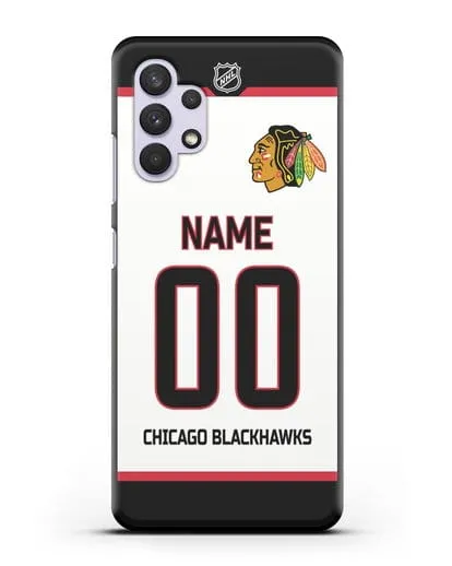 Чехол ХК Чикаго Блэкхокс с фамилией и номером белая форма силиконовый для Samsung Galaxy A32 4G [SM-A325F]