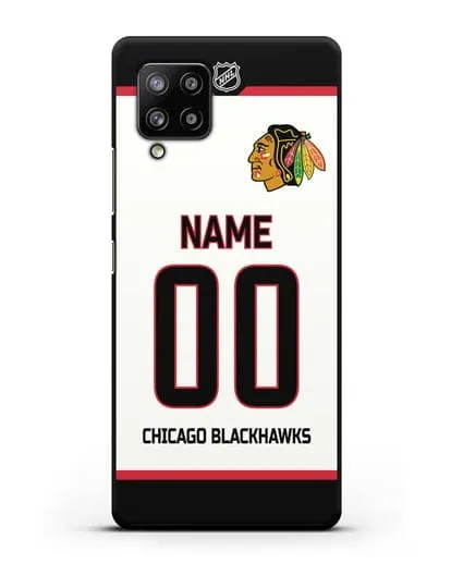 Чехол ХК Чикаго Блэкхокс с фамилией и номером белая форма силиконовый для Samsung Galaxy A42 [SM-A426B]