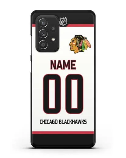 Чехол ХК Чикаго Блэкхокс с фамилией и номером белая форма силиконовый для Samsung Galaxy A52 5G [SM-A5260]