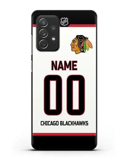Чехол ХК Чикаго Блэкхокс с фамилией и номером белая форма силиконовый для Samsung Galaxy A72 [SM-A725F]