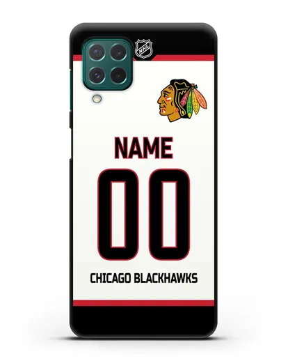 Чехол ХК Чикаго Блэкхокс с фамилией и номером белая форма силиконовый для Samsung Galaxy M62 [SM-M625F]
