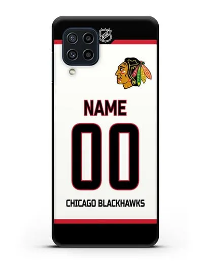 Чехол ХК Чикаго Блэкхокс с фамилией и номером белая форма силиконовый для Samsung Galaxy M22 [M225F]