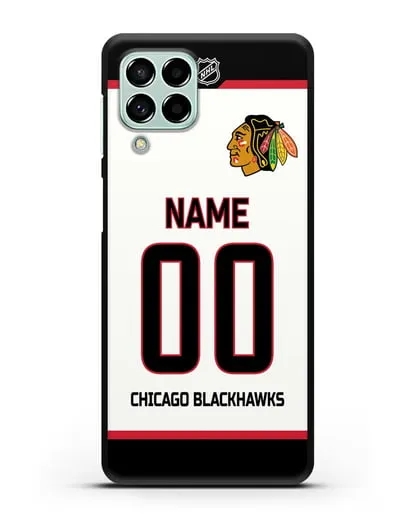 Чехол ХК Чикаго Блэкхокс с фамилией и номером белая форма силиконовый для Samsung Galaxy M33 [SM-M336]