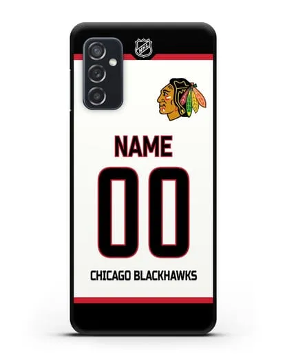 Чехол ХК Чикаго Блэкхокс с фамилией и номером белая форма силиконовый для Samsung Galaxy M52 [M526B]