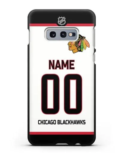 Чехол ХК Чикаго Блэкхокс с фамилией и номером белая форма силиконовый для Samsung Galaxy S10e [SM-G970F]