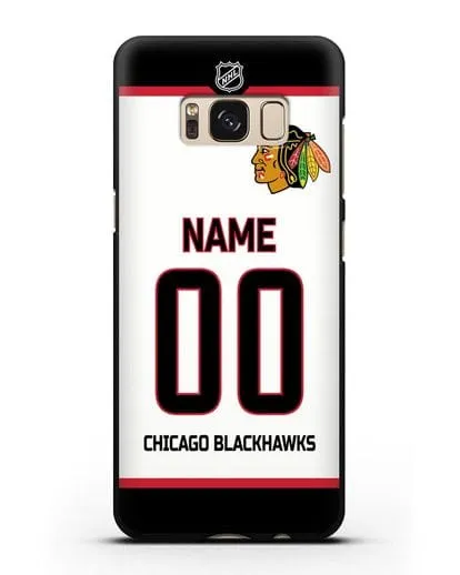 Чехол ХК Чикаго Блэкхокс с фамилией и номером белая форма силиконовый для Samsung Galaxy S8 [SM-950F]