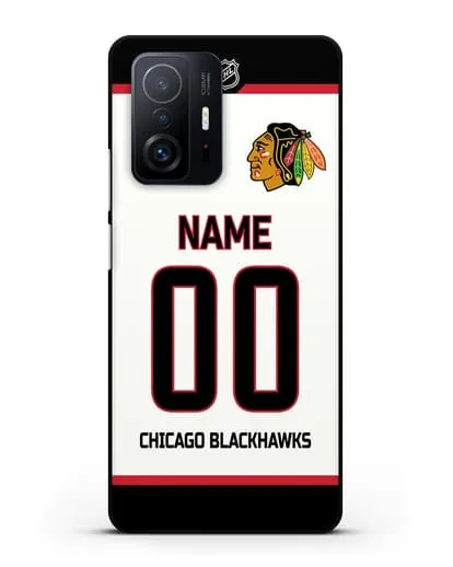 Чехол ХК Чикаго Блэкхокс с фамилией и номером белая форма силиконовый для Xiaomi 11T Pro