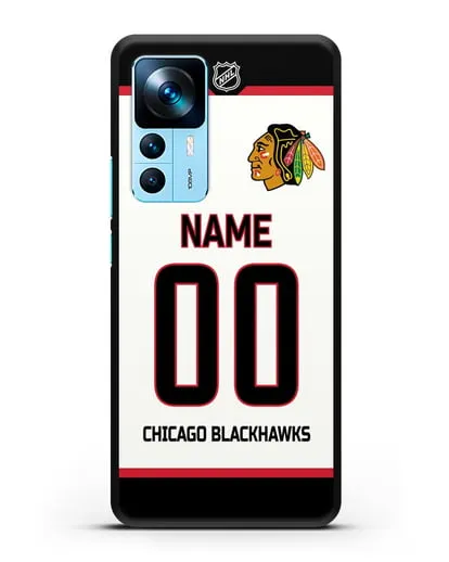 Чехол ХК Чикаго Блэкхокс с фамилией и номером белая форма силиконовый для Xiaomi 12T