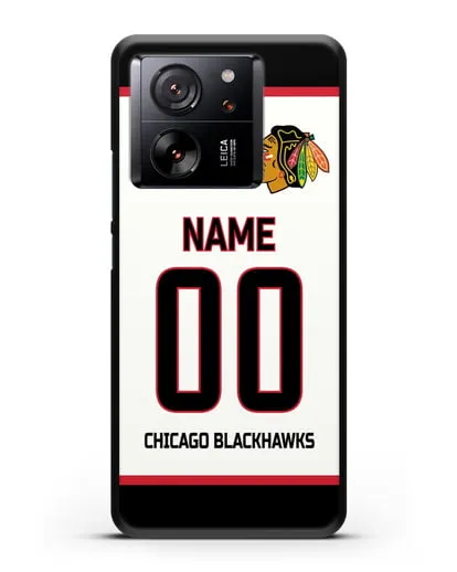 Чехол ХК Чикаго Блэкхокс с фамилией и номером белая форма силиконовый для Xiaomi 13T