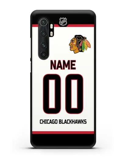 Чехол ХК Чикаго Блэкхокс с фамилией и номером белая форма силиконовый для Xiaomi Mi 10 Lite