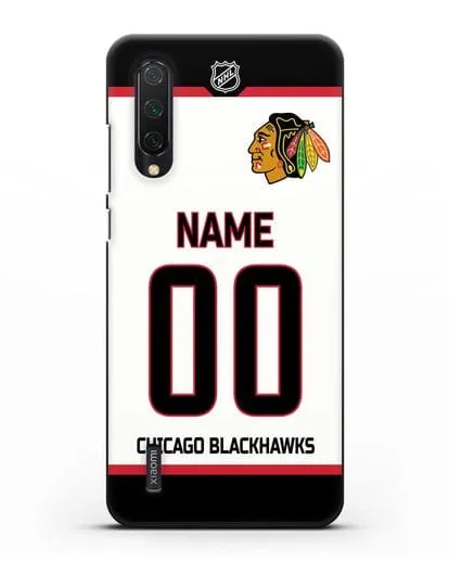 Чехол ХК Чикаго Блэкхокс с фамилией и номером белая форма силиконовый для Xiaomi Mi 9 Lite