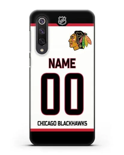 Чехол ХК Чикаго Блэкхокс с фамилией и номером белая форма силиконовый для Xiaomi Mi 9 SE