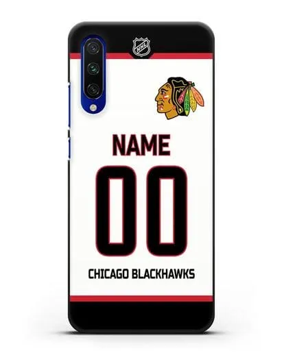 Чехол ХК Чикаго Блэкхокс с фамилией и номером белая форма силиконовый для Xiaomi Mi A3