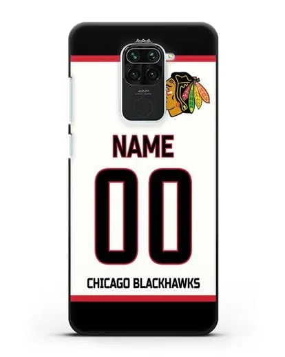 Чехол ХК Чикаго Блэкхокс с фамилией и номером белая форма силиконовый для Xiaomi Redmi 10X