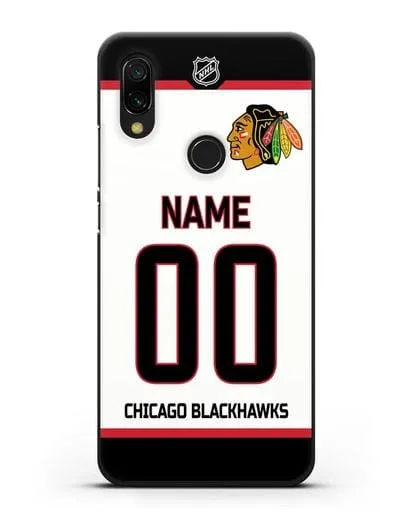 Чехол ХК Чикаго Блэкхокс с фамилией и номером белая форма силиконовый для Xiaomi Redmi 7