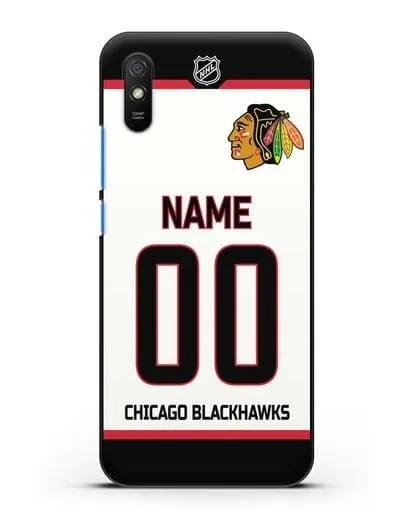 Чехол ХК Чикаго Блэкхокс с фамилией и номером белая форма силиконовый для Xiaomi Redmi 9A