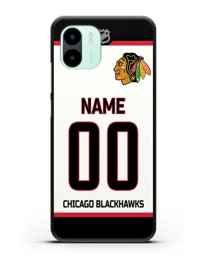 Чехол ХК Чикаго Блэкхокс с фамилией и номером белая форма силиконовый для Xiaomi Redmi A2