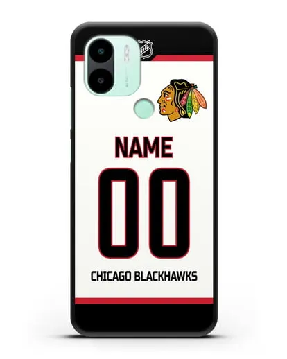 Чехол ХК Чикаго Блэкхокс с фамилией и номером белая форма силиконовый для Xiaomi Redmi A2 Plus