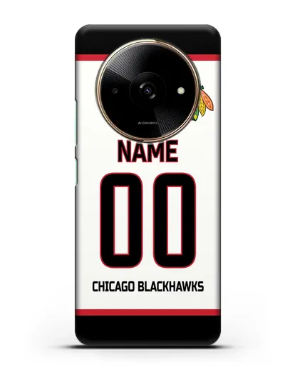 Чехол ХК Чикаго Блэкхокс с фамилией и номером белая форма силиконовый для Xiaomi Redmi A3x