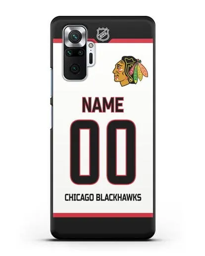 Чехол ХК Чикаго Блэкхокс с фамилией и номером белая форма силиконовый для Xiaomi Redmi Note 10 Pro