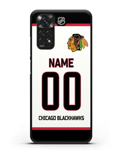 Чехол ХК Чикаго Блэкхокс с фамилией и номером белая форма силиконовый для Xiaomi Redmi Note 11