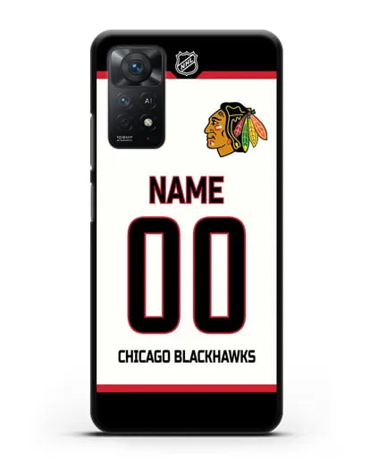 Чехол ХК Чикаго Блэкхокс с фамилией и номером белая форма силиконовый для Xiaomi Redmi Note 11 Pro