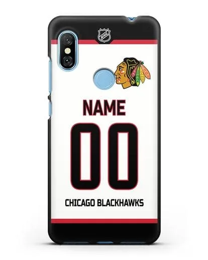 Чехол ХК Чикаго Блэкхокс с фамилией и номером белая форма силиконовый для Xiaomi Redmi Note 6 Pro