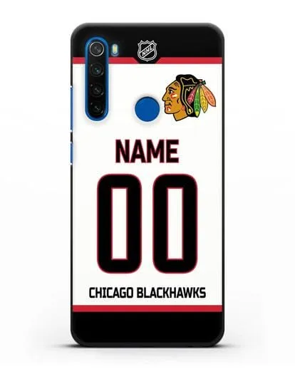 Чехол ХК Чикаго Блэкхокс с фамилией и номером белая форма силиконовый для Xiaomi Redmi Note 8T