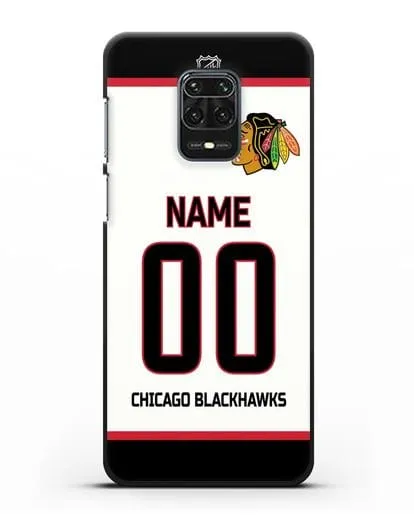 Чехол ХК Чикаго Блэкхокс с фамилией и номером белая форма силиконовый для Xiaomi Redmi Note 9S
