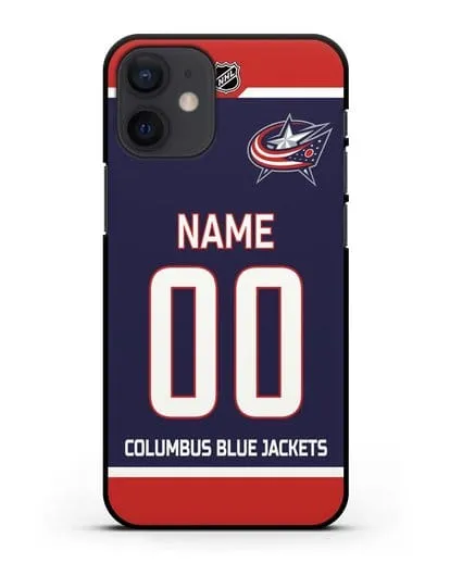 Чехол ХК Коламбус Блю Джекетс с фамилией и номером синяя форма силиконовый для iPhone 12 mini
