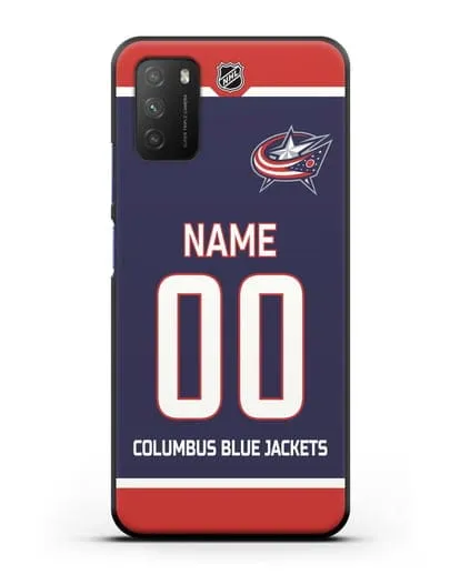 Чехол ХК Коламбус Блю Джекетс с фамилией и номером синяя форма силиконовый для Xiaomi Poco M3
