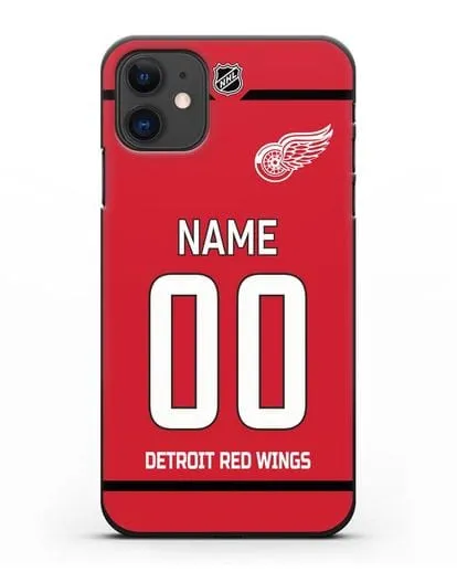 Чехол ХК Детройт Ред Уингз с фамилией и номером красная форма силиконовый для iPhone 11