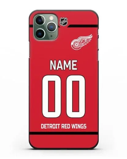 Чехол ХК Детройт Ред Уингз с фамилией и номером красная форма силиконовый для iPhone 11 Pro