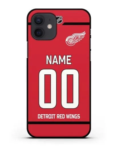 Чехол ХК Детройт Ред Уингз с фамилией и номером красная форма силиконовый для iPhone 12