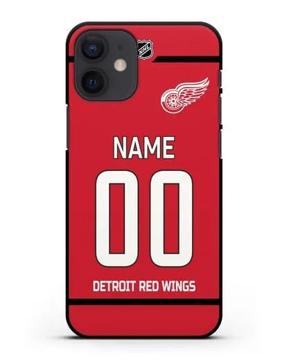 Чехол ХК Детройт Ред Уингз с фамилией и номером красная форма силиконовый для iPhone 12 mini