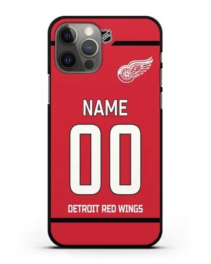 Чехол ХК Детройт Ред Уингз с фамилией и номером красная форма силиконовый для iPhone 12 Pro