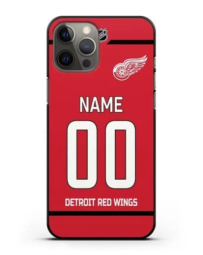 Чехол ХК Детройт Ред Уингз с фамилией и номером красная форма силиконовый для iPhone 12 Pro Max