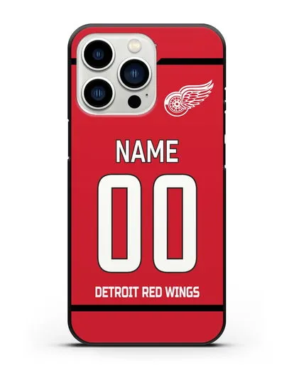 Чехол ХК Детройт Ред Уингз с фамилией и номером красная форма силиконовый для iPhone 13 Pro