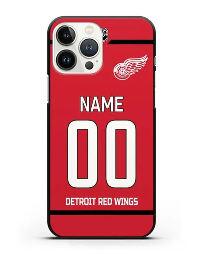 Чехол ХК Детройт Ред Уингз с фамилией и номером красная форма силиконовый для iPhone 13 Pro Max