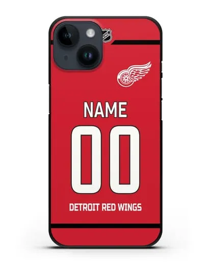 Чехол ХК Детройт Ред Уингз с фамилией и номером красная форма силиконовый для iPhone 14