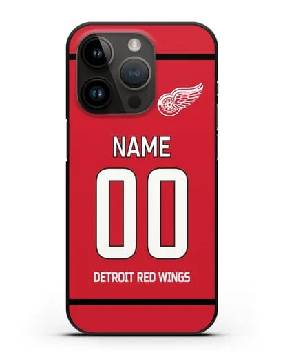 Чехол ХК Детройт Ред Уингз с фамилией и номером красная форма силиконовый для iPhone 14 Pro
