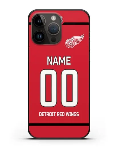 Чехол ХК Детройт Ред Уингз с фамилией и номером красная форма силиконовый для iPhone 14 Pro Max