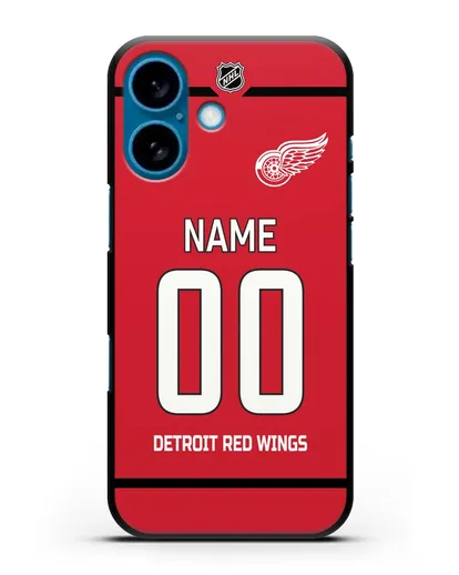 Чехол ХК Детройт Ред Уингз с фамилией и номером красная форма силиконовый для iPhone 16