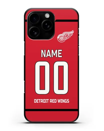 Чехол ХК Детройт Ред Уингз с фамилией и номером красная форма силиконовый для iPhone 16 Pro Max