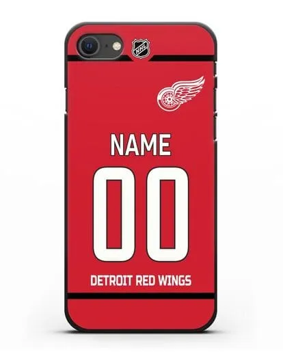 Чехол ХК Детройт Ред Уингз с фамилией и номером красная форма силиконовый для iPhone SE 2020