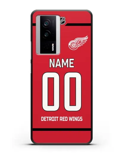 Чехол ХК Детройт Ред Уингз с фамилией и номером красная форма силиконовый для Xiaomi Poco F5 Pro