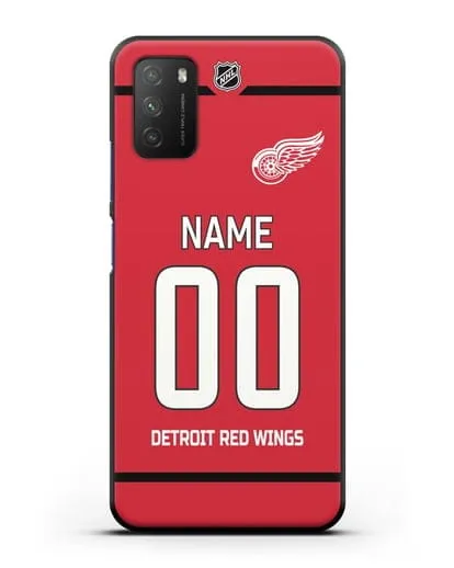 Чехол ХК Детройт Ред Уингз с фамилией и номером красная форма силиконовый для Xiaomi Poco M3