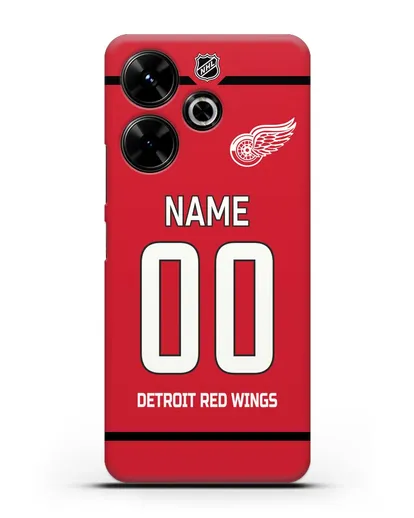 Чехол ХК Детройт Ред Уингз с фамилией и номером красная форма силиконовый для Xiaomi Poco M6